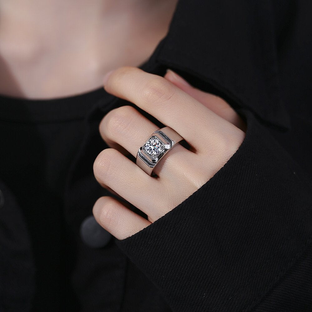 Adjustable High Carbon Diamond Men's Ring Fashionable Open Hand Jewelry Simulated Diamond Men's Ring Geometric Pattern Design - view 4