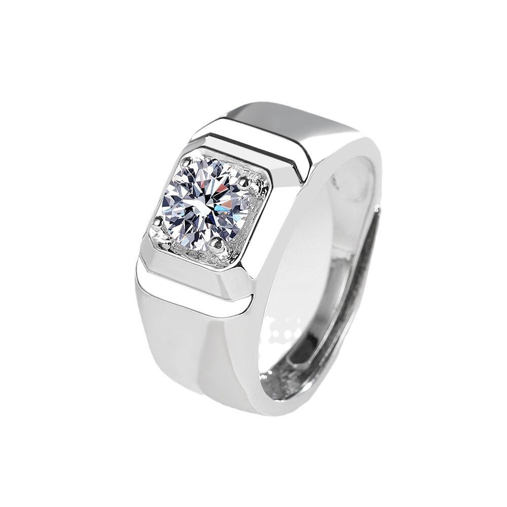 Adjustable High Carbon Diamond Men's Ring Fashionable Open Hand Jewelry Simulated Diamond Men's Ring Geometric Pattern Design - view 5