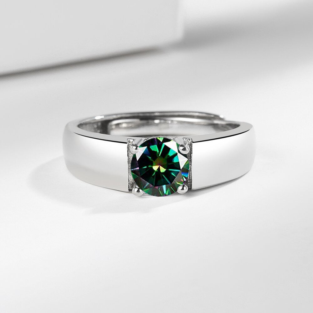 Original Fashionable Men's Ring With Simulated Moissanite Full Of Diamonds Living Mouth Large Men's Ring Simple Style Geometry Pattern - front view