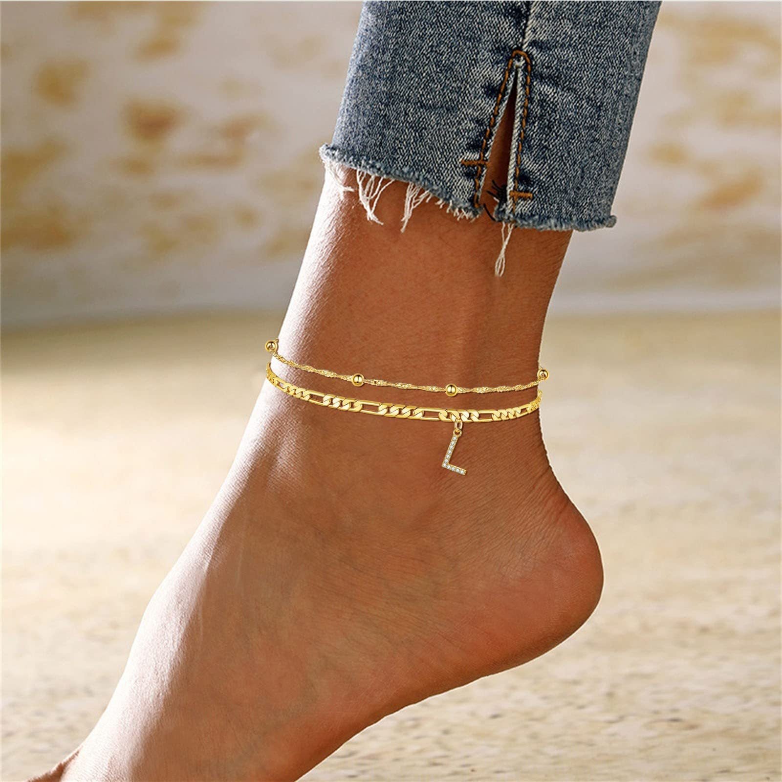 Two-layer Letter Anklet Stainless Steel Material 18K Gold Plated Fashion Initial Letter Anklet For Women Simple Style Anklet - view 2