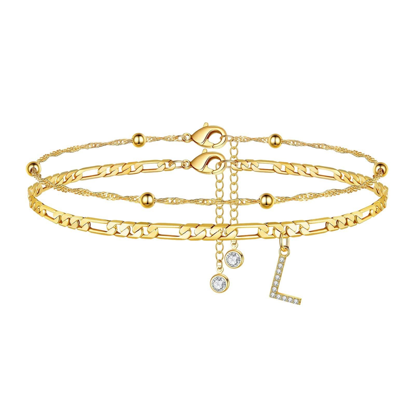 Two-layer Letter Anklet Stainless Steel Material 18K Gold Plated Fashion Initial Letter Anklet For Women Simple Style Anklet - view 4