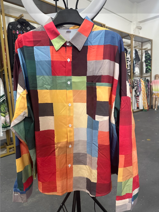 Wholesale Men's Polyester Casual Color Block Long Sleeve Men's Shirts - view 2