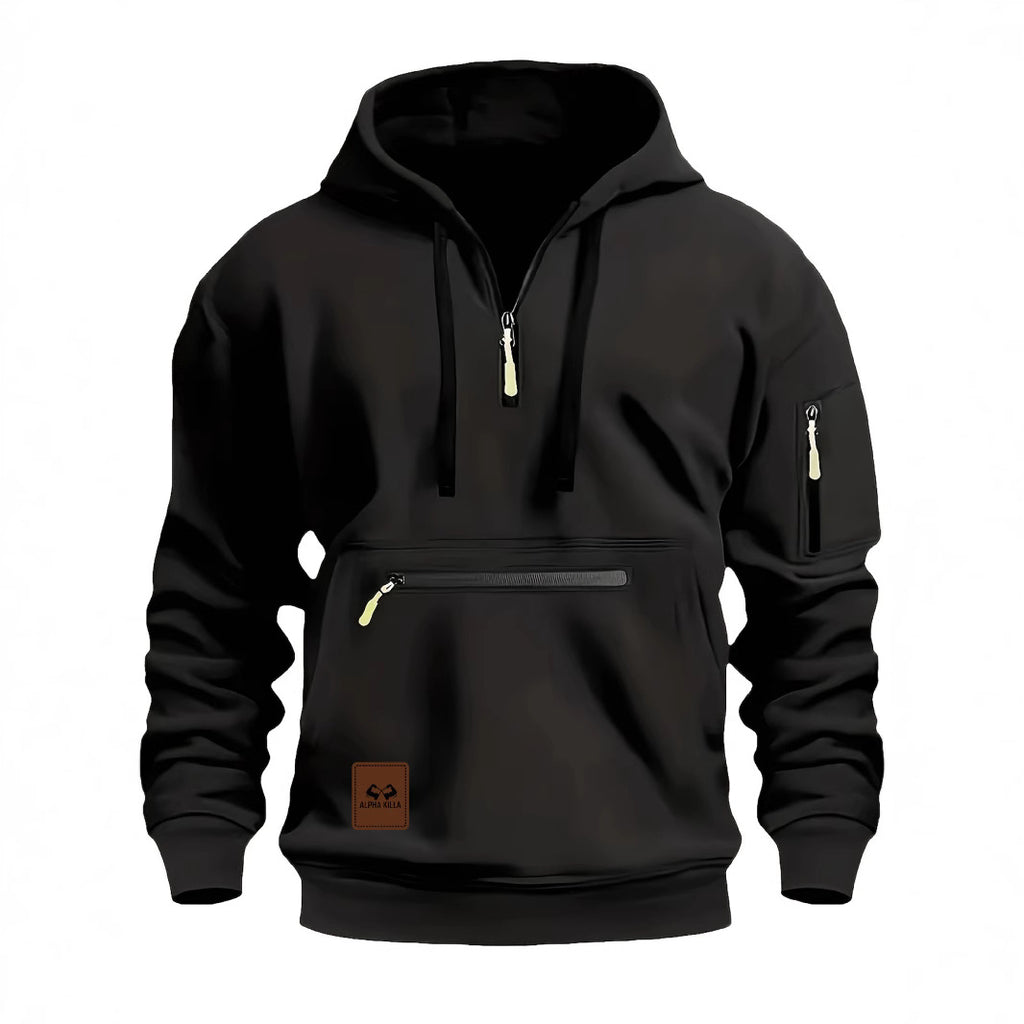 Spring Autumn Men's Hoodie Sweatshirt Multiple Pockets Waterproof Zipper Casual Sportswear Comfortable Loose Fit Round Neck - view 2