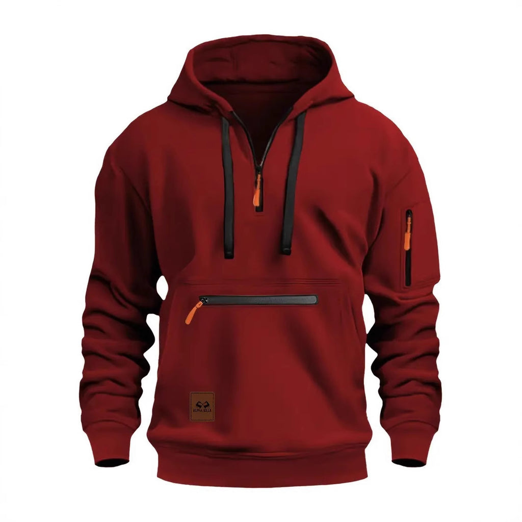 Spring Autumn Men's Hoodie Sweatshirt Multiple Pockets Waterproof Zipper Casual Sportswear Comfortable Loose Fit Round Neck - view 3