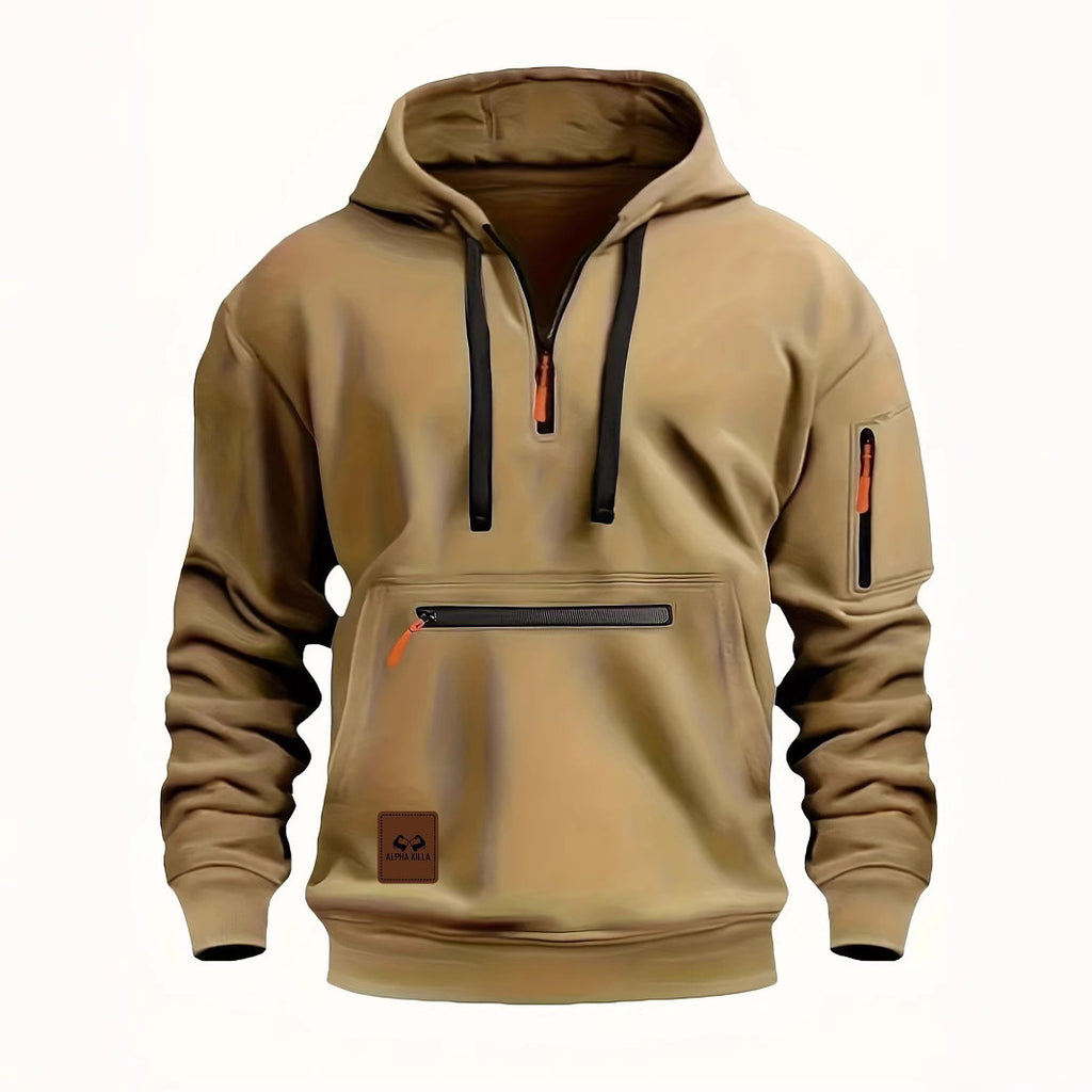 Spring Autumn Men's Hoodie Sweatshirt Multiple Pockets Waterproof Zipper Casual Sportswear Comfortable Loose Fit Round Neck - view 4