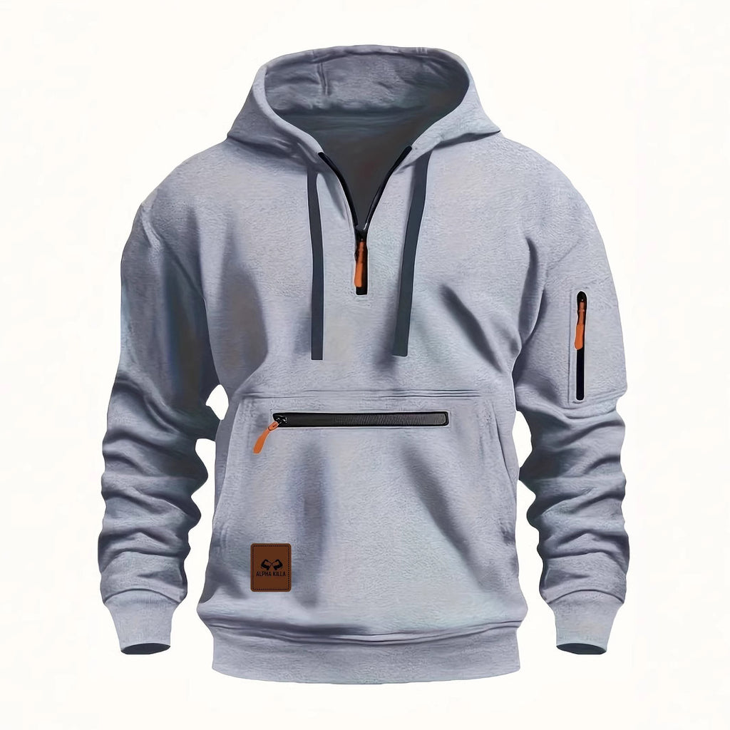 Spring Autumn Men's Hoodie Sweatshirt Multiple Pockets Waterproof Zipper Casual Sportswear Comfortable Loose Fit Round Neck - view 5