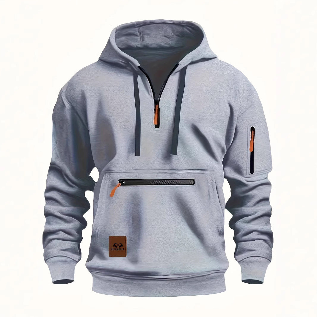 Spring Autumn Men's Hoodie Sweatshirt Multiple Pockets Waterproof Zipper Casual Sportswear Comfortable Loose Fit Round Neck - view 5