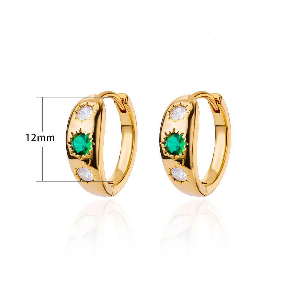 Gold Plated Green Zirconia Crystal Round Women's Earrings Sparkling Minimalist Geometric Ear Jewelry Suitable For Daily Commuting And Gift Giving - view 2