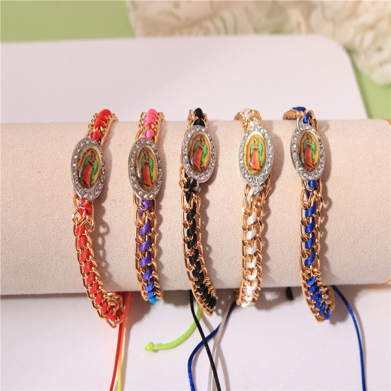 Virgin Mary Bracelet Handmade Red Color String Bracelet Lucky Bracelet Men Women Prayer Bracelet - front view