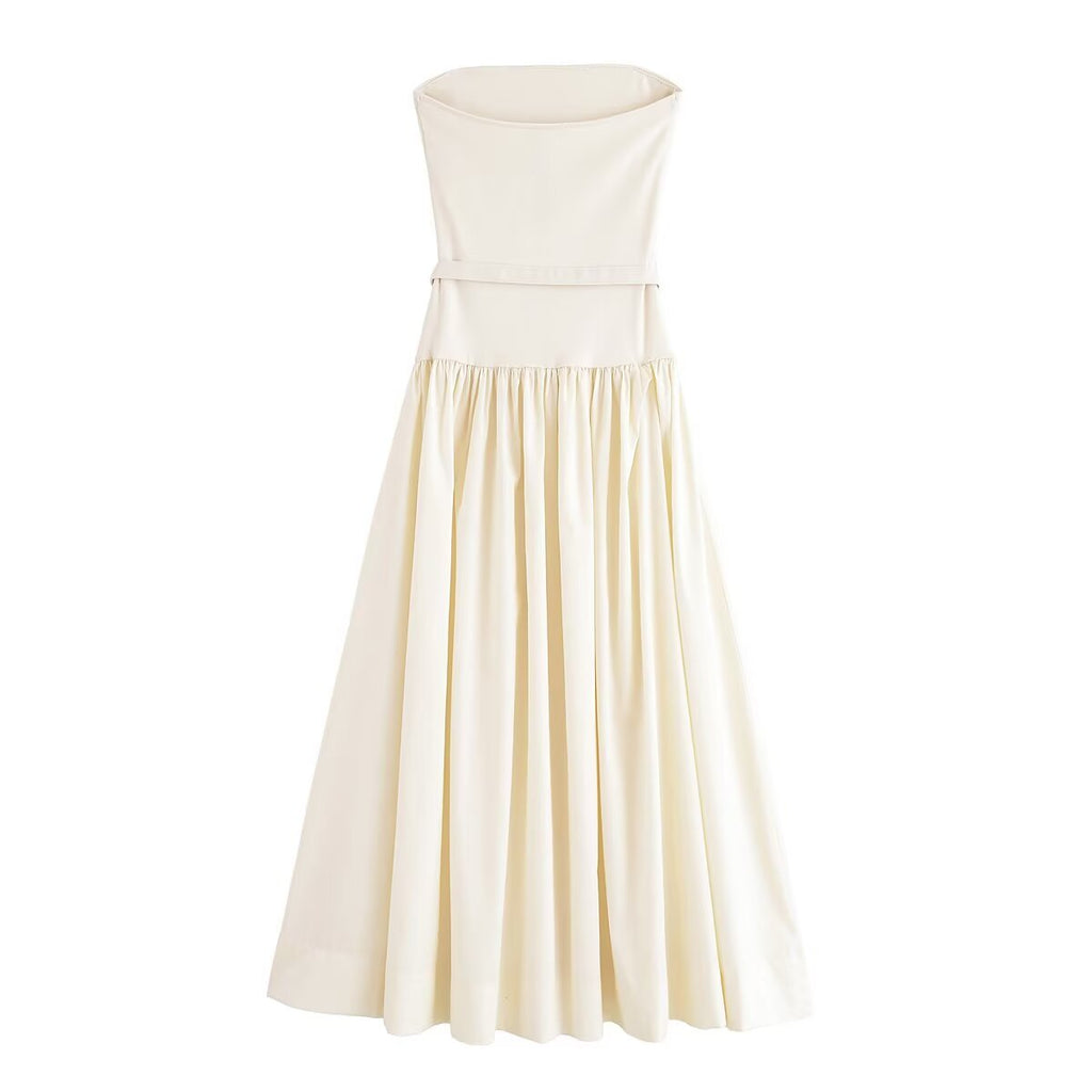 Fashionable Sexy European Women's Dress With Belt Splicing Strapless Maxi Dress Elegant Pure Color Polyester Sleeveless Gown - view 3