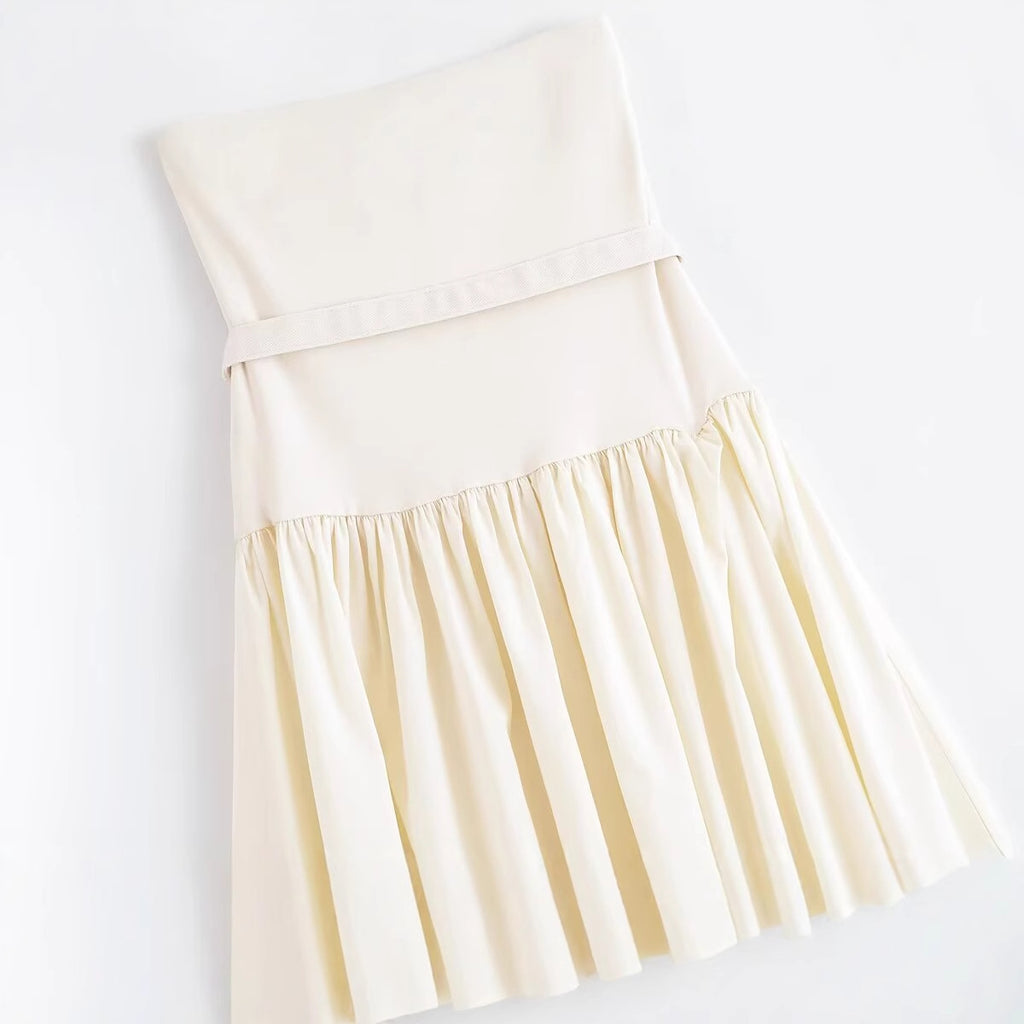 Fashionable Sexy European Women's Dress With Belt Splicing Strapless Maxi Dress Elegant Pure Color Polyester Sleeveless Gown - view 4