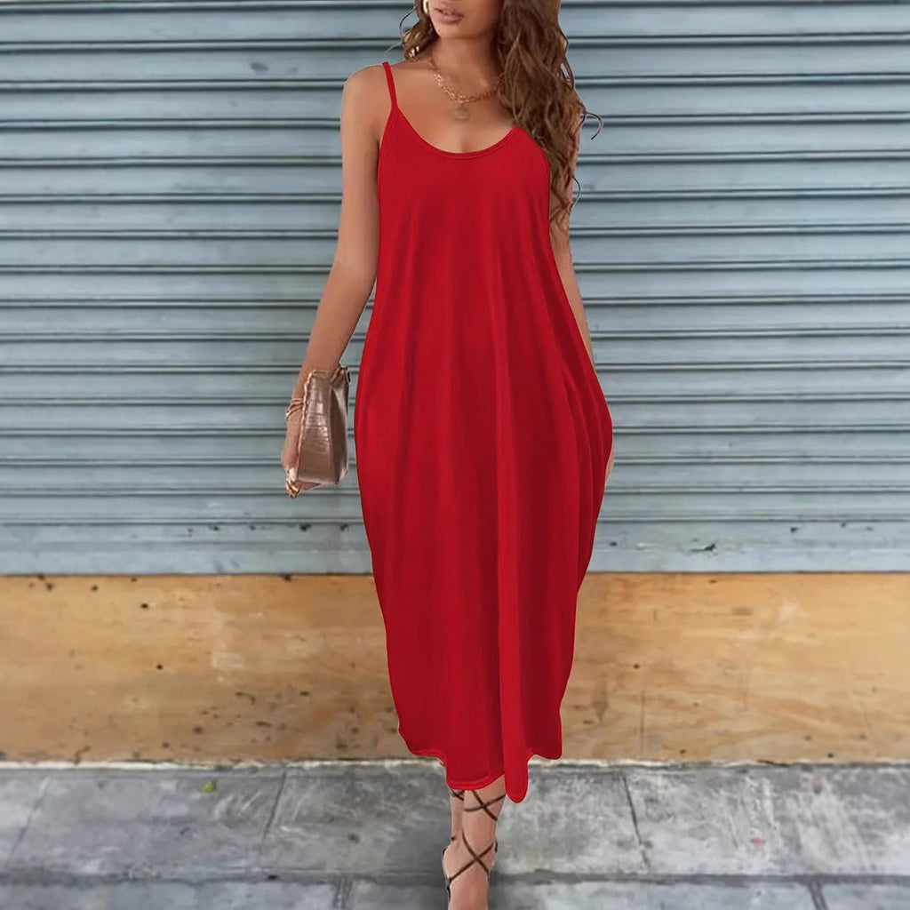 Designed  Foreign Trade Casual Dress  Solid Color Strap Women's Dress - view 2