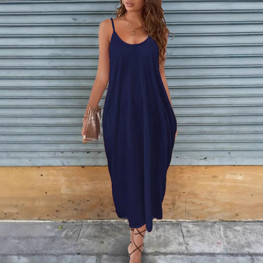 Designed  Foreign Trade Casual Dress  Solid Color Strap Women's Dress - view 3