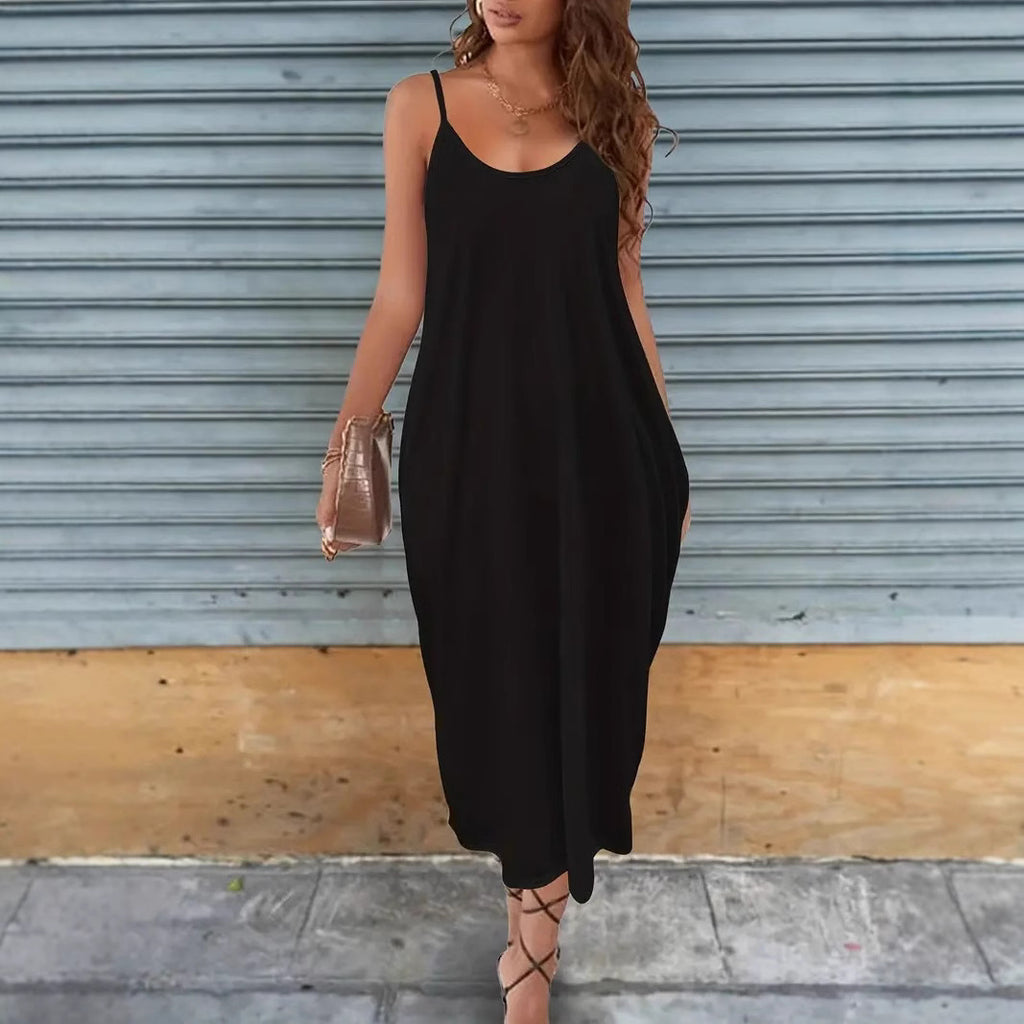 Designed  Foreign Trade Casual Dress  Solid Color Strap Women's Dress - view 4