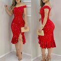 Sexy Mid-Length Women's Dress With Lace Trim And Shiny Polyester Fabric, One-Shoulder Sleeveless Elegant Commuting Style - front view
