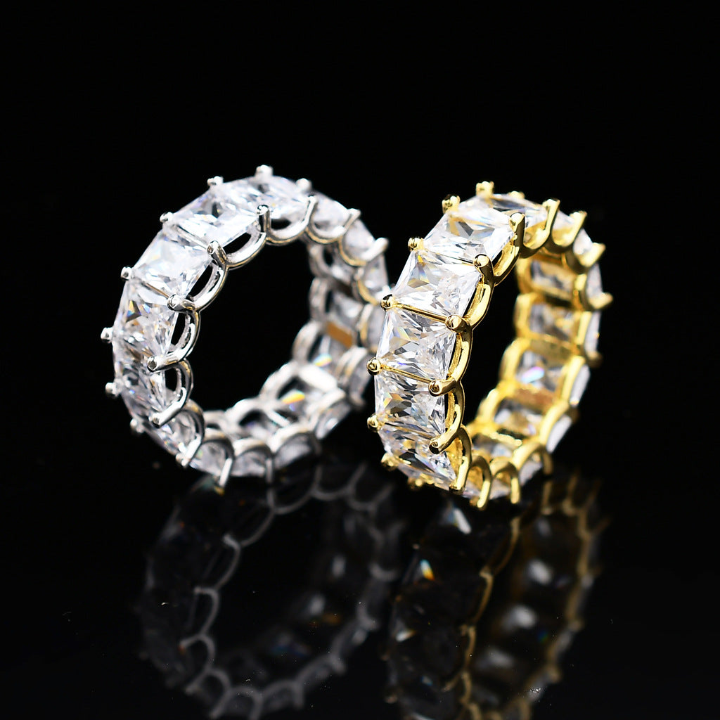 Men's Hip-Hop Ring Square Zircon 18K Gold Nightclub Ring Geometric Pattern Copper Material Adjustable Ring With Pendant Ring - view 2
