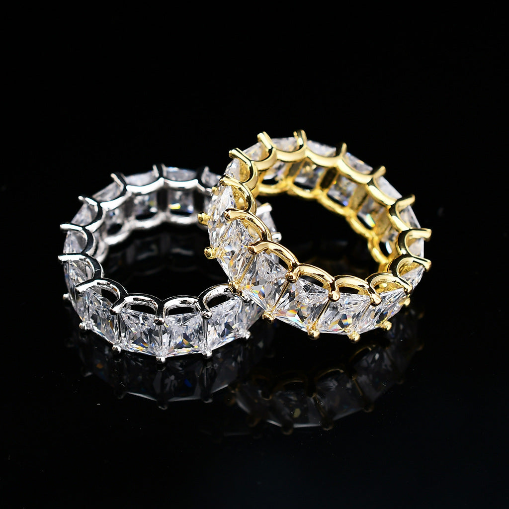 Men's Hip-Hop Ring Square Zircon 18K Gold Nightclub Ring Geometric Pattern Copper Material Adjustable Ring With Pendant Ring - view 3