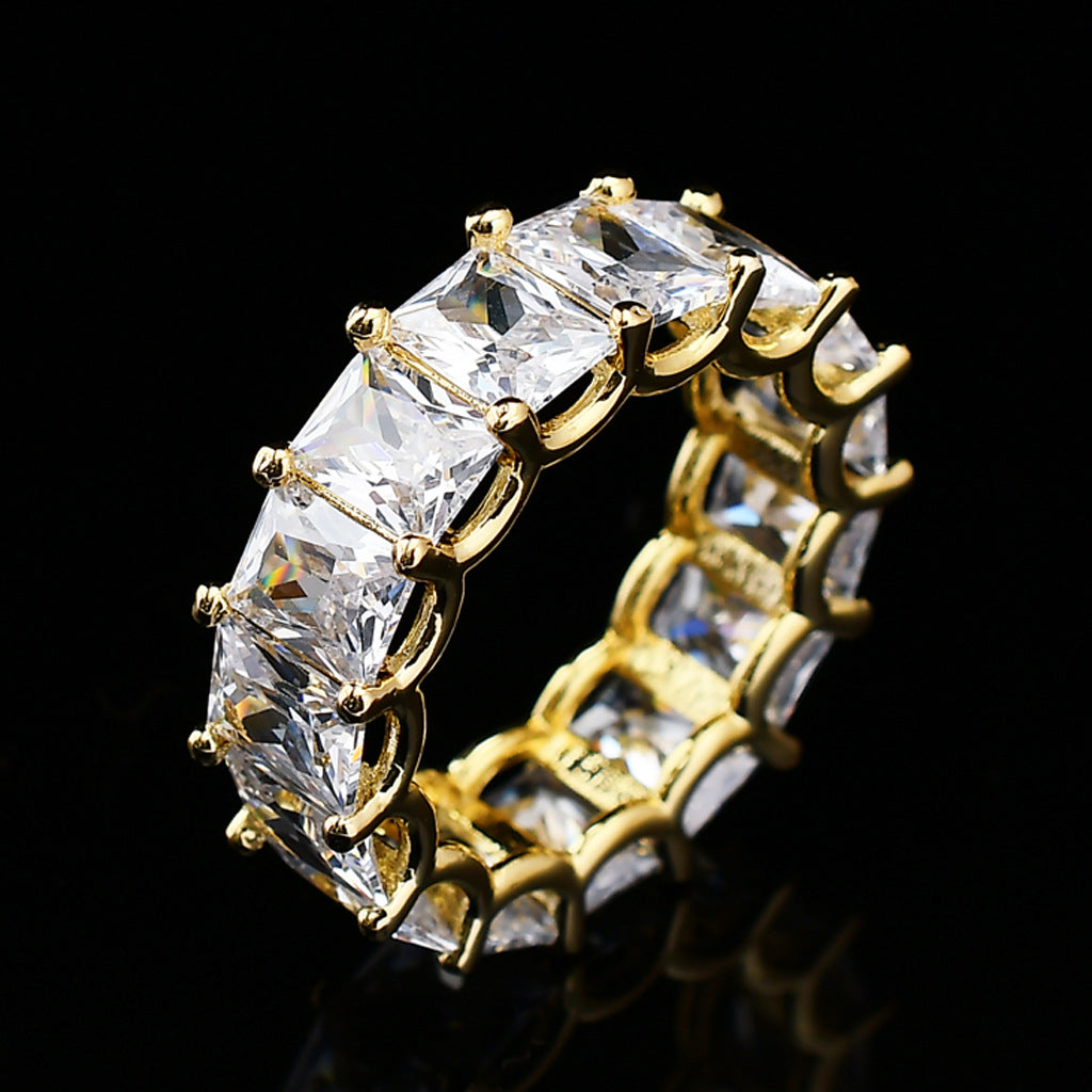 Men's Hip-Hop Ring Square Zircon 18K Gold Nightclub Ring Geometric Pattern Copper Material Adjustable Ring With Pendant Ring - view 4
