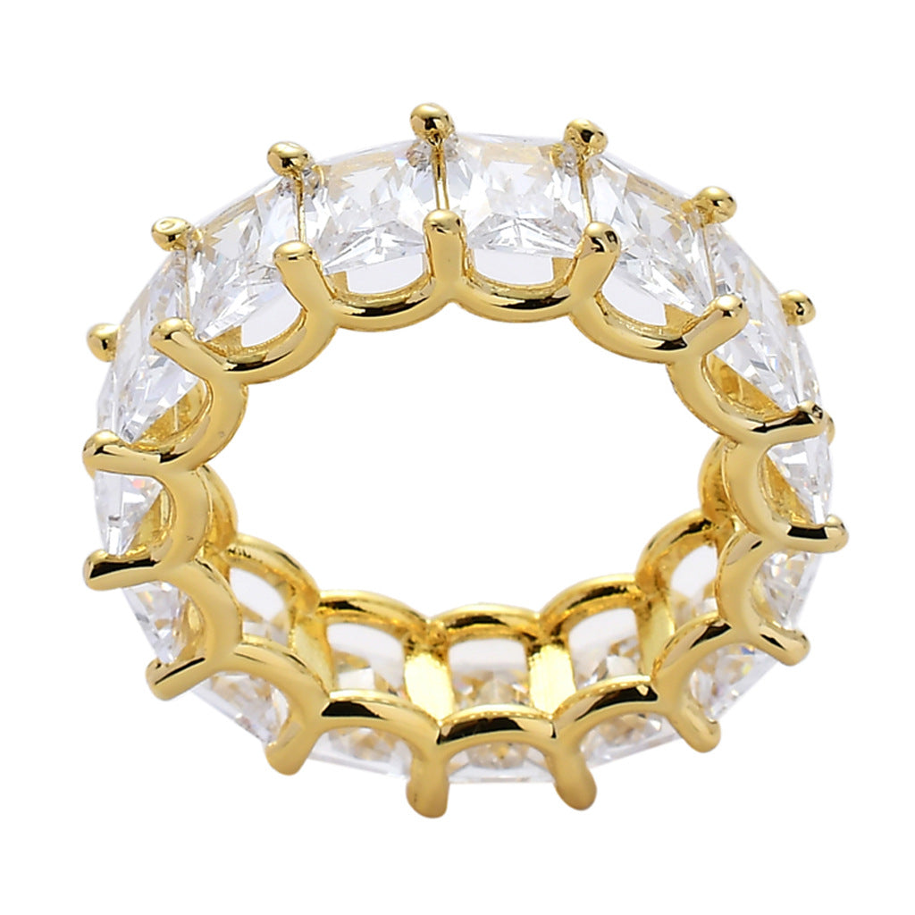 Men's Hip-Hop Ring Square Zircon 18K Gold Nightclub Ring Geometric Pattern Copper Material Adjustable Ring With Pendant Ring - view 5
