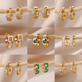 Gold Plated Green Zirconia Crystal Round Women's Earrings Sparkling Minimalist Geometric Ear Jewelry Suitable For Daily Commuting And Gift Giving - front view