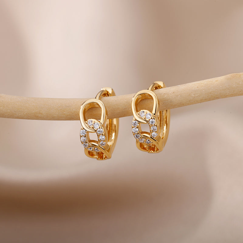 Gold Plated Green Zirconia Crystal Round Women's Earrings Sparkling Minimalist Geometric Ear Jewelry Suitable For Daily Commuting And Gift Giving - view 5