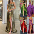 Sexy European Women's Dress Gown Open Back Sleeveless Embroidered Back Split Ankle-Length A-Line High Waist Gown - front view