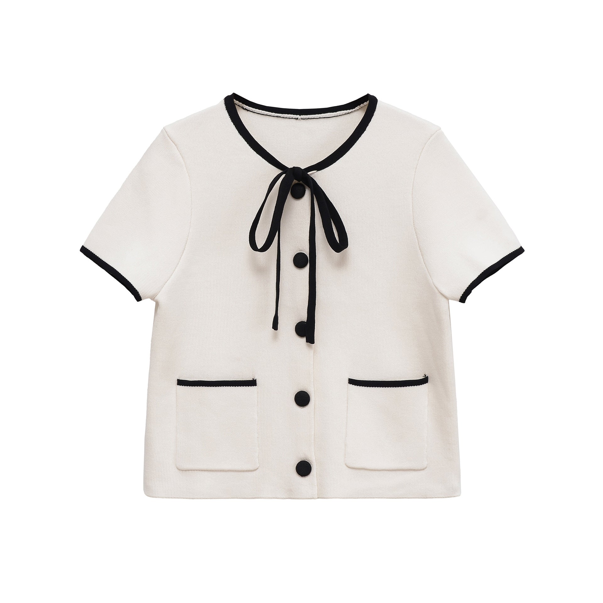 Fashionable Color Block Knitted Round Neck Short Sleeve Women's Top Elegant Style Polyester Acrylic Fabric Three Quarter Sleeve - view 2