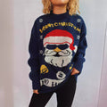 Customized T40717 Christmas Santa Claus Pattern Long Sleeve Knitted Sweater Round Neckline Fashionable Street Style Women's Top - front view