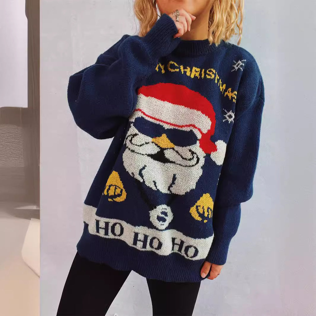 Customized T40717 Christmas Santa Claus Pattern Long Sleeve Knitted Sweater Round Neckline Fashionable Street Style Women's Top - view 4