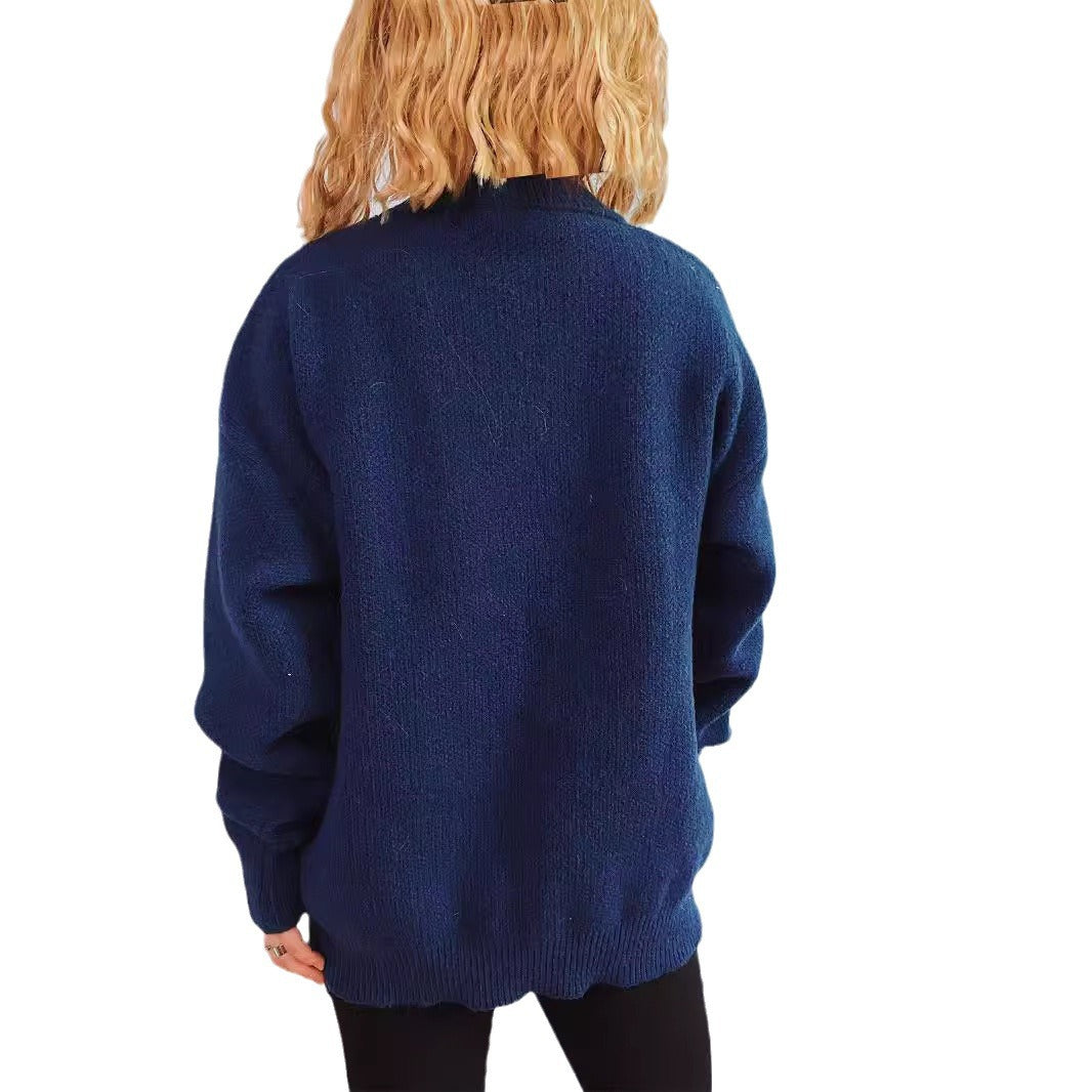 Customized T40717 Christmas Santa Claus Pattern Long Sleeve Knitted Sweater Round Neckline Fashionable Street Style Women's Top - view 5