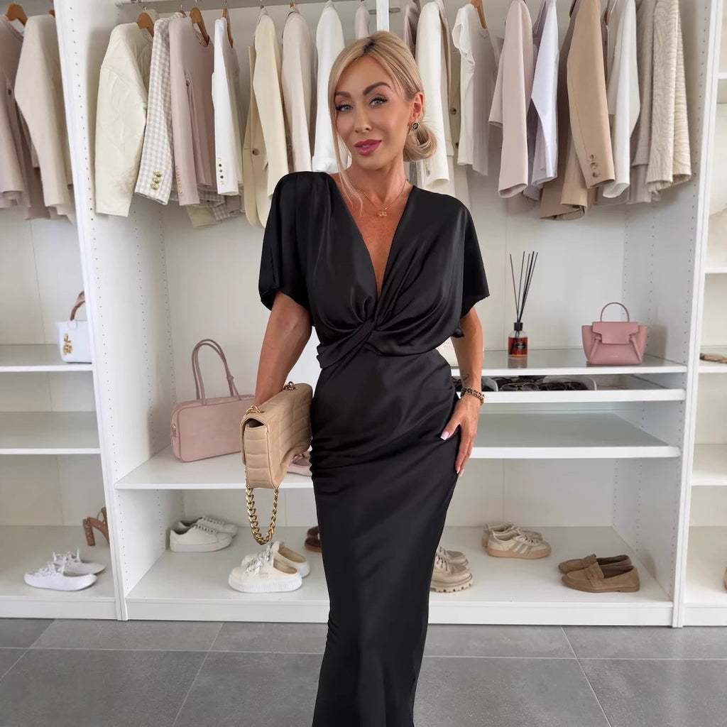Summer New Style Women's Dress  Batwing Sleeve Twist Chest Loose Holiday Dress Casual Ankle-length - view 3