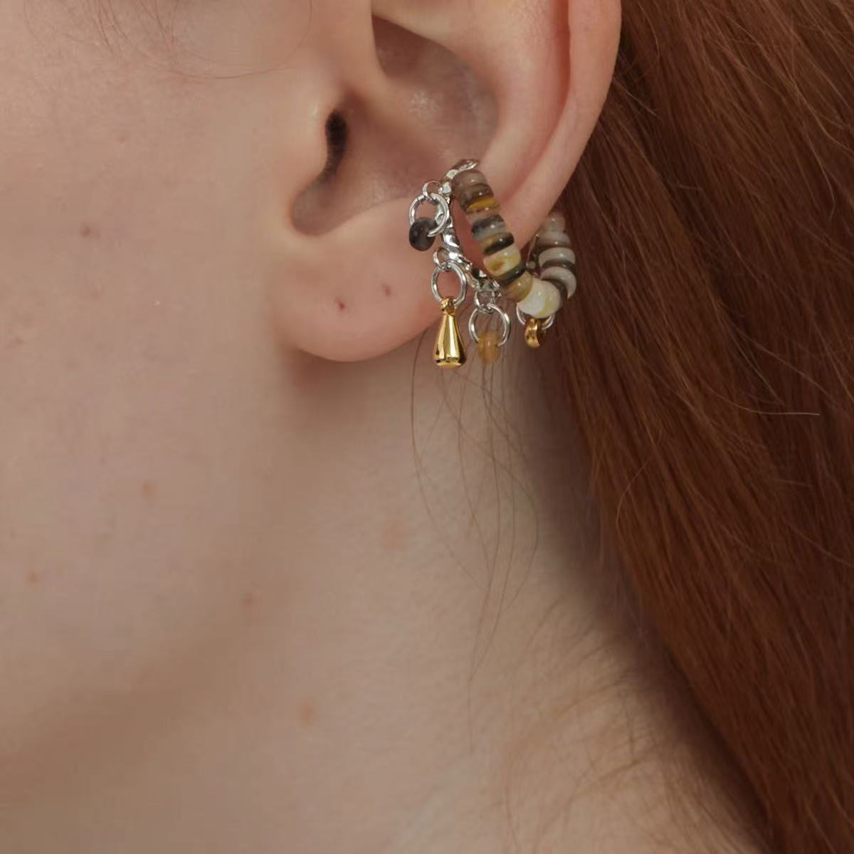 Retro Beaded Earrings For Women Sweet Wine Beach Love Story Sandstone Mollusk Element Round And Hoop Earrings Bohemian Style - front view