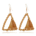 Fashionable Retro Wooden Handwoven Hollow Triangle Pattern Ear Cuffs Vintage Style Wickerwork Dangle Earrings For Unisex - front view