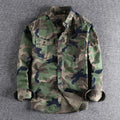 American Workwear Camouflage Double Pocket Long Sleeve Loose Men's Shirt Resistant To Wear Washed Green Casual Spring Top - front view