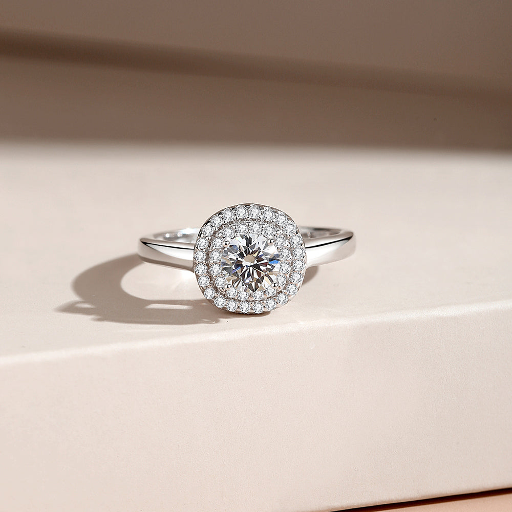 Moissanite Zircon 925 Sterling Silver Open Rings Rings Round Electroplated Rhodium Plated Open Rings Rings - front view