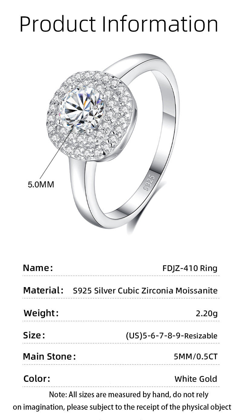 Moissanite Zircon 925 Sterling Silver Open Rings Rings Round Electroplated Rhodium Plated Open Rings Rings - view 3