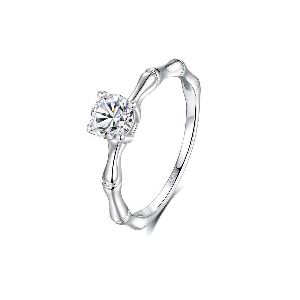 Moissanite Zircon 925 Sterling Silver Open Rings Rings Bamboo Electroplated Rhodium Plated Open Rings Rings - view 6