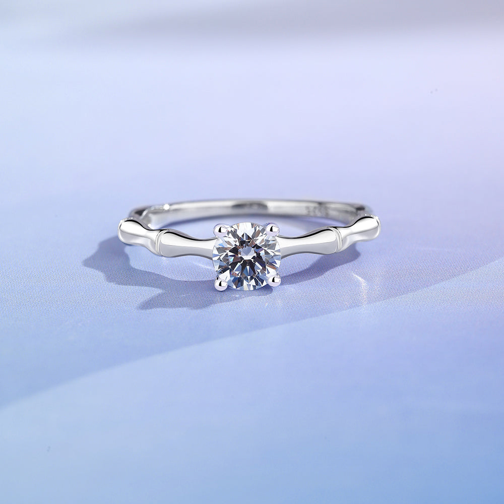 Moissanite Zircon 925 Sterling Silver Open Rings Rings Bamboo Electroplated Rhodium Plated Open Rings Rings - view 3