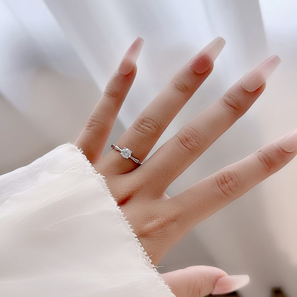 Moissanite Zircon 925 Sterling Silver Open Rings Rings Bamboo Electroplated Rhodium Plated Open Rings Rings - view 4