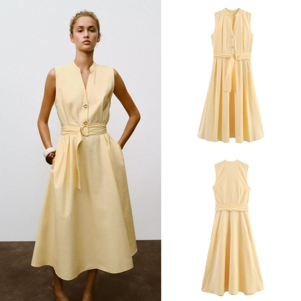 Elegant Sexy Sleeveless European Style Women's Dress Slimming Fashionable All-Match Ankle-Length V-Neck Midi Dress - front view