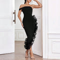Summer  Sexy  Style Women's Dress With Lace Trim Asymmetrical Bodycon Polyester One-Shoulder Sleeveless - front view