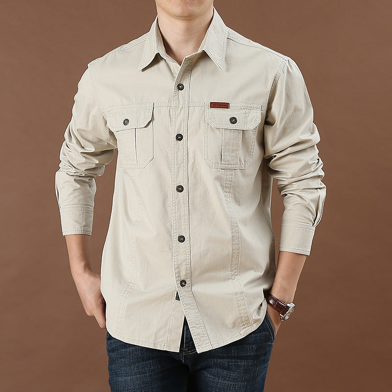 Loose Long Sleeve Casual Shirt For Men Spring Autumn New Style Large Size Cotton Solid Color Mid Youth Business Shirt - front view