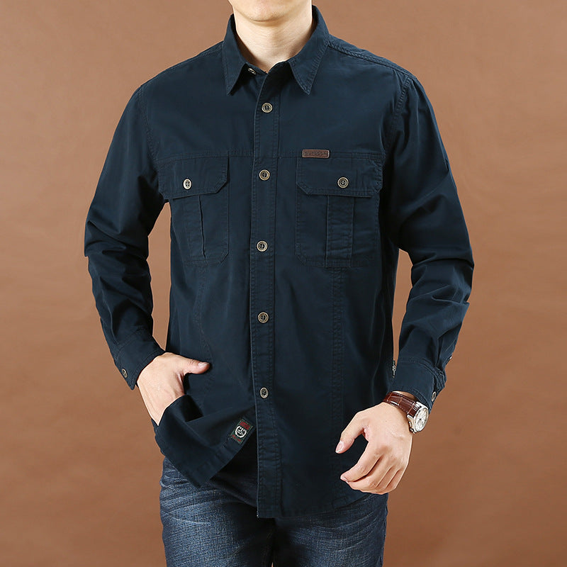 Loose Long Sleeve Casual Shirt For Men Spring Autumn New Style Large Size Cotton Solid Color Mid Youth Business Shirt - view 4