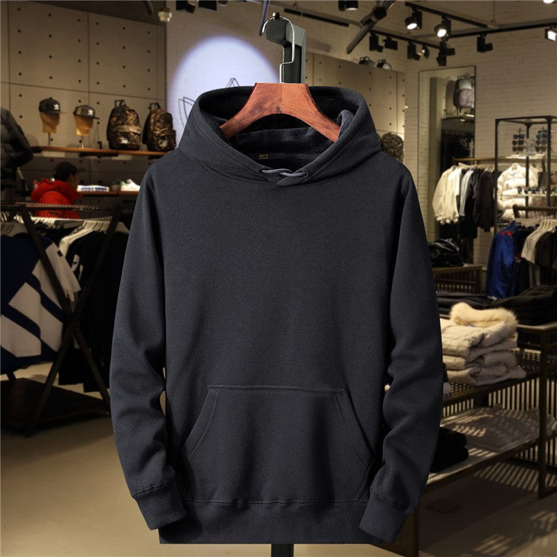 Men's Hoodie Sweatshirt Pure Color Fleece Lined Pullover Casual Loose Fit Autumn Winter Comfortable Polyester V-Neck Long Sleeve - front view