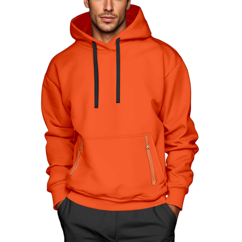 Customizable Logo Fashion Innovative Men's Hoodie Outerwear With Sash Casual Pure Color V-Neck Long Sleeve Winter Polyester Blend - view 3