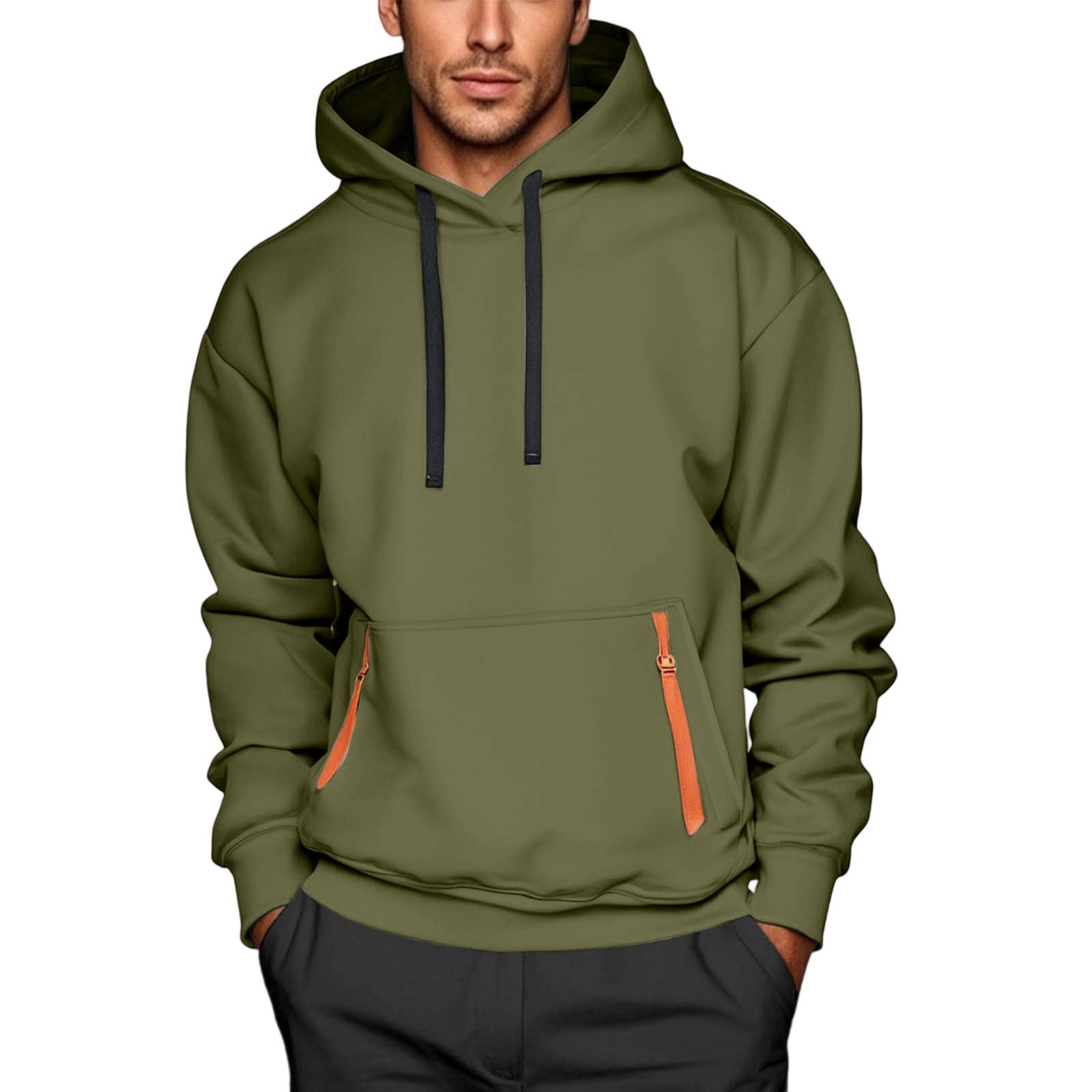 Customizable Logo Fashion Innovative Men's Hoodie Outerwear With Sash Casual Pure Color V-Neck Long Sleeve Winter Polyester Blend - view 5