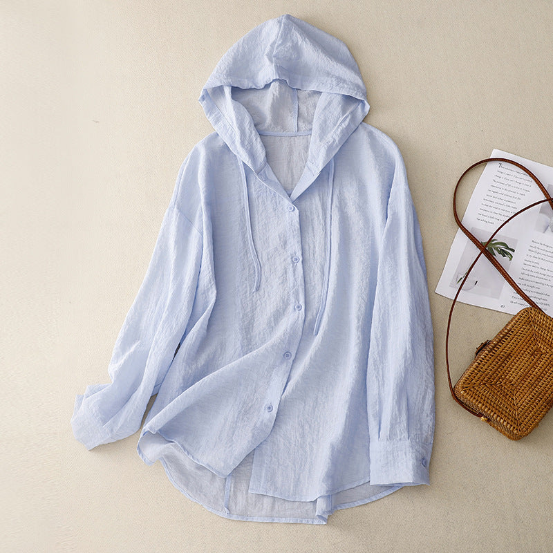 Hooded Sun Protection Long Sleeve Lightweight Casual Women's Top Summer New Style Loose Fit Air Conditioning Shirt - front view