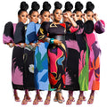 K10783 Lantern Sleeve Pleated Dress Fashionable  Style Women's Dress High Quality Polyester Fabric Long Sleeve - front view