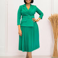 Elegant African Inspired Women's Dress Autumn Winter Suit Collar Pleated Skirt European Style Fashionable Seven Sleeve Dress - front view