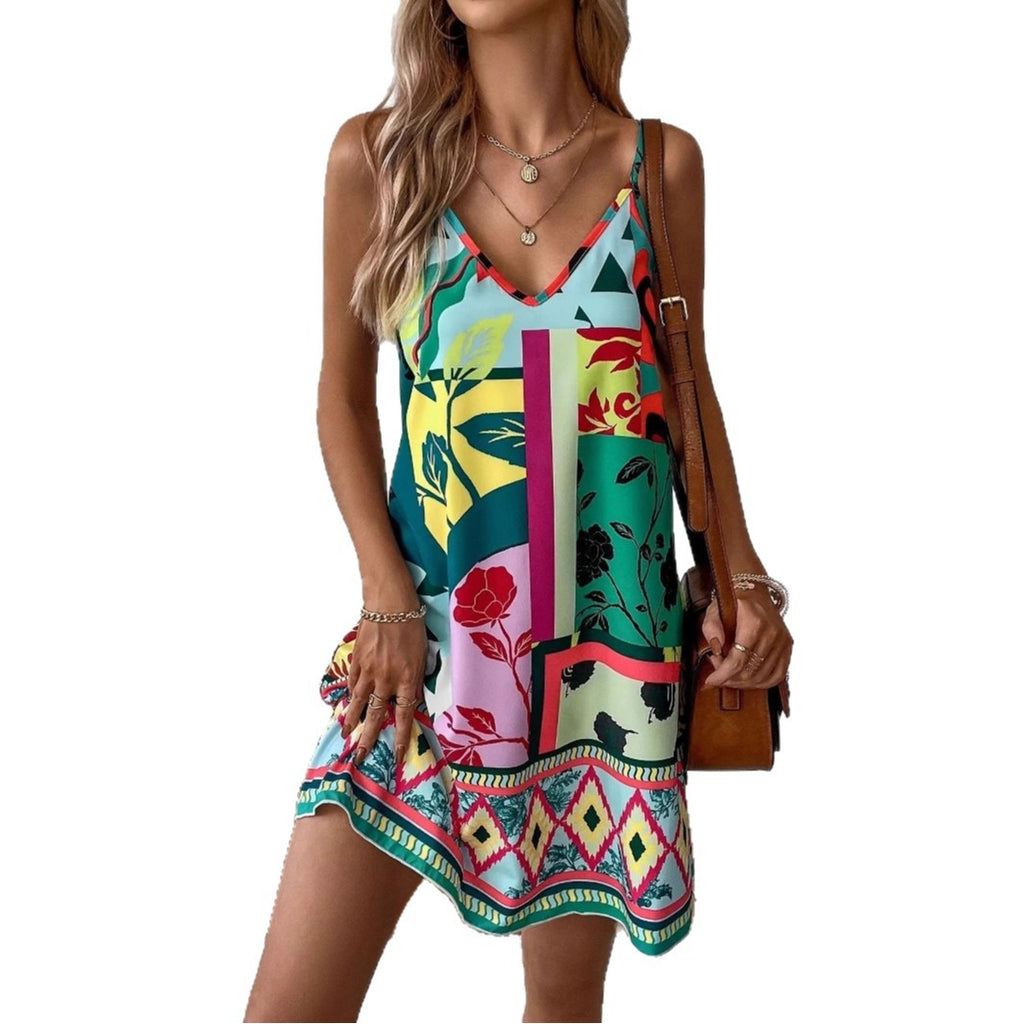Summer  Sexy Abstract Print V-neck Women's Dress  Fashion One-piece Suit Casual Comfortable Dress - view 5